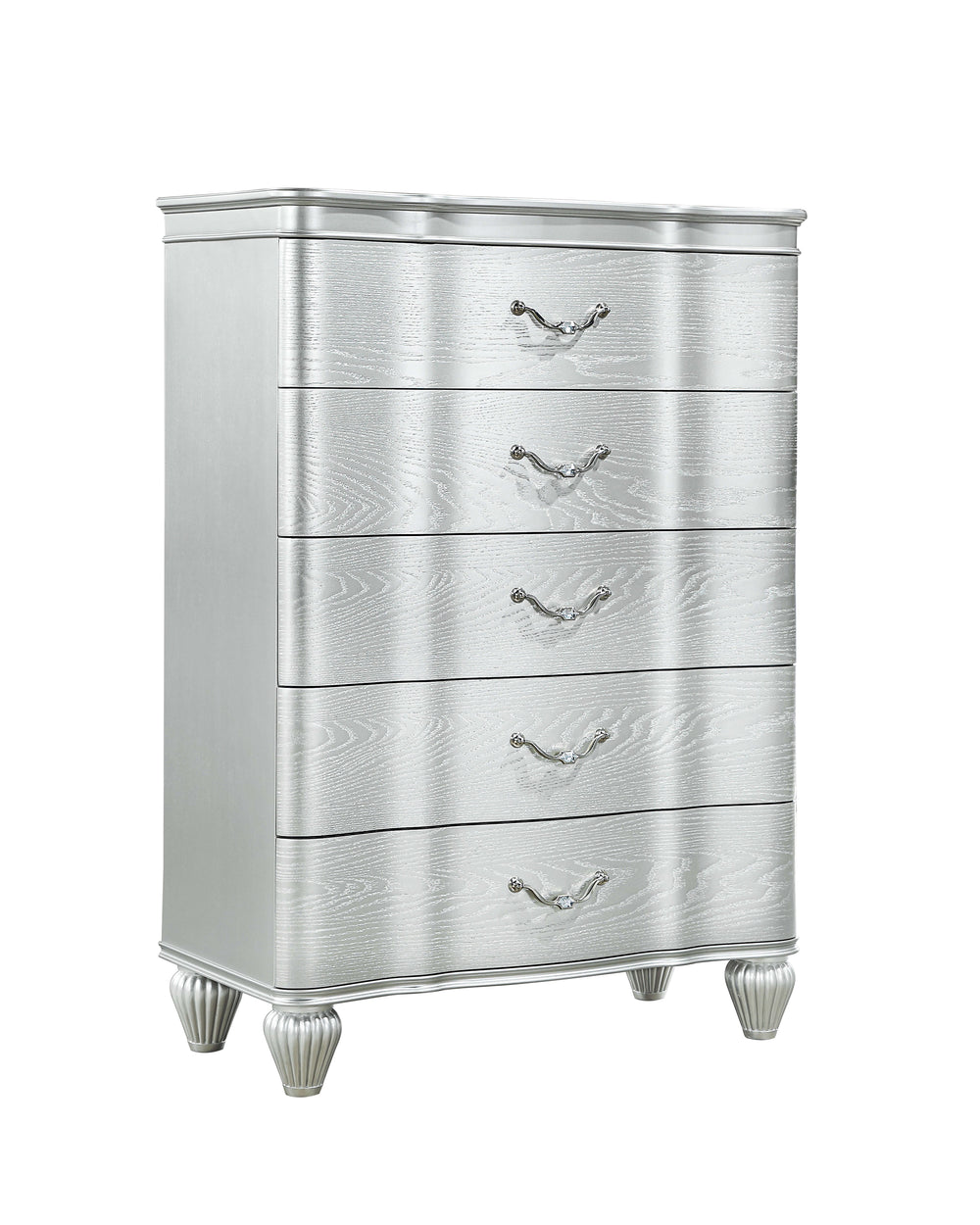 English Elm Landmark Traditional 5-Drawer Chest In Elegant Silver Finish With Durable Metal Pulls For Smart Storage B009P235328