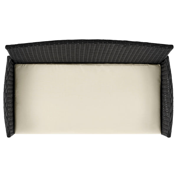 English Elm Imperia 3-Piece Conversation Set with Removable Washable Cushions, Tempered Glass End Table, Weatherproof Rattan Frame Black+Cream B365P398243