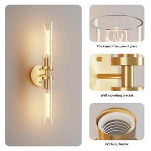 English Elm Wall Sconces Set Of Two - Elegant Hardwired Gold Fixtures With Clear Glass Shades For Modern Spaces W2312P389967-GIGA