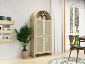 English Elm 70.28" Tall Arched Kitchen Pantry - Elegant Rattan Storage Cabinet With Adjustable Shelves & Safety Features W688P204451