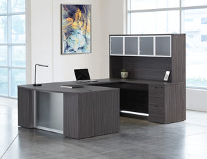 OSP Home Furnishings Napa Executive U-shape Desk with Overhead Hutch and Modesty Panel for Home Office NAPSGW-TYP212G