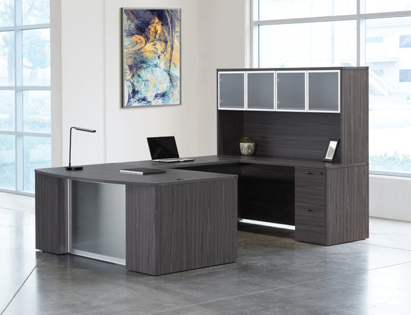 OSP Home Furnishings Napa Executive U-shape Desk with Overhead Hutch and Modesty Panel for Home Office NAPSGW-TYP212G