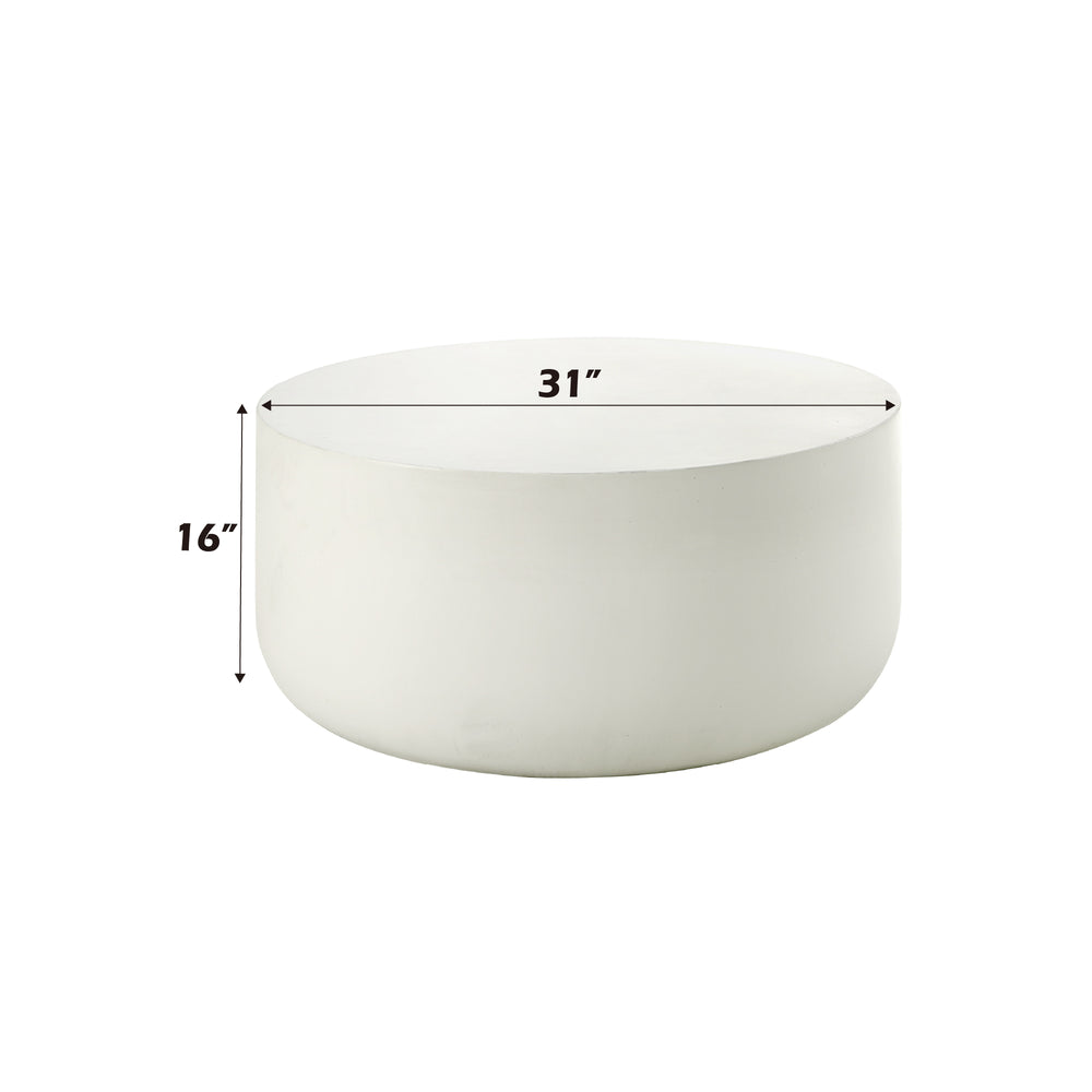 English Elm Dustan Round Natural White Coffee Table with Faux Concrete Finish — Eco-Friendly Cement Look, Sleek Modern Design B2726P246350