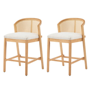 English Elm Christopher Knight Home® - Tatti Plush Padded Counter Stool Set of 2 with Rattan-Accented Curved Back and Wood Frame, Cozy Beige,Natural N775P271407N