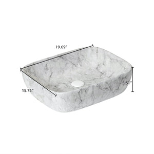 English Elm 19'' Volakas White Marble Ceramic Sink Stone Gray - Durable Stain-Resistant Basin, Faucet Hole 1.38" W2615P303715