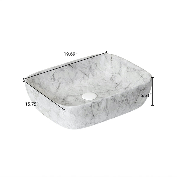 English Elm 19'' Volakas White Marble Ceramic Sink Stone Gray - Durable Stain-Resistant Basin, Faucet Hole 1.38" W2615P303715
