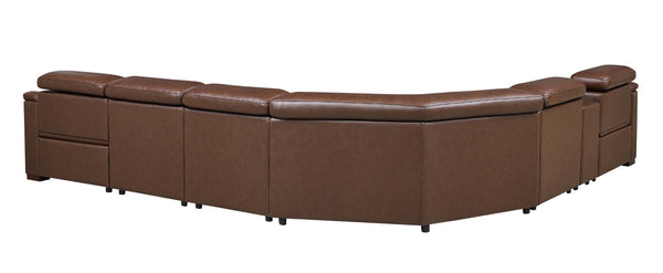 English Elm Leather Match Modular Sectional Power Reclining Sofa with Console and Cup Holders Dark Brown B2748S00035
