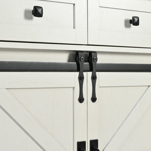 English Elm K&K 53.7" Farmhouse Kitchen Island with Drop Leaf, Sliding Barn Doors, Built-In Power & Wheels White N707P170347W