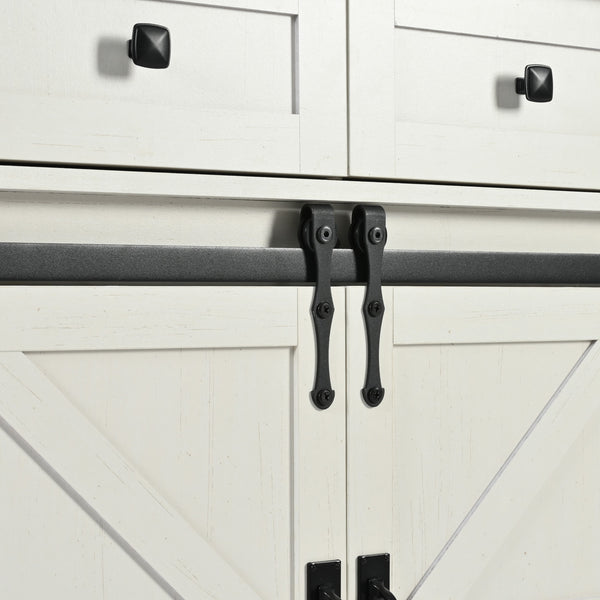 English Elm K&K 53.7" Farmhouse Kitchen Island with Drop Leaf, Sliding Barn Doors, Built-In Power & Wheels White N707P170347W