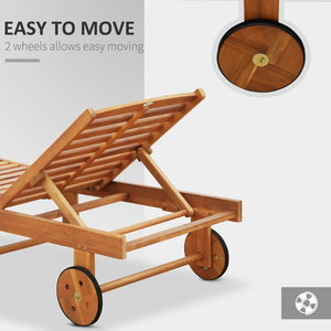 English Elm Outsunny Outdoor Folding Chaise Lounge Chair With Wheels - Stylish Acacia Wood, Teak Finish Comfort W2225P174364-GIGA