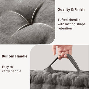 English Elm 1- Piece Tufted Chenille Floor Cushion with Scalloped Edge for Bohemian Living Spaces Charcoal B035P482971