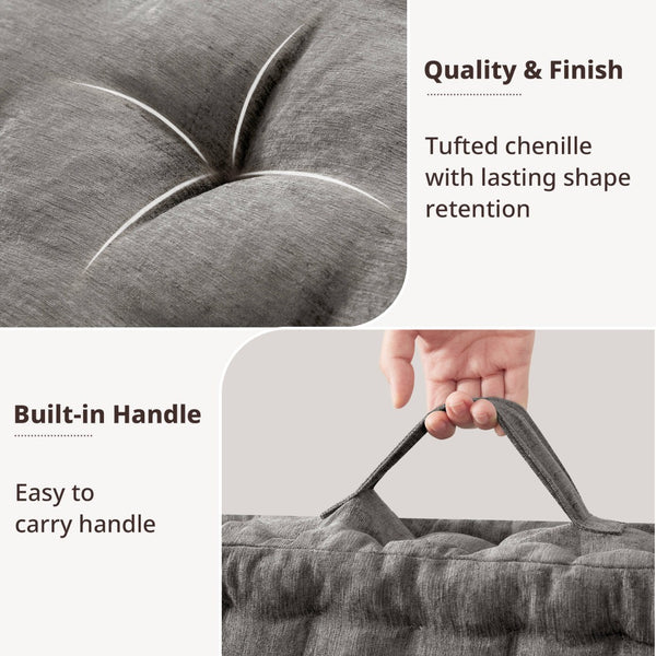 English Elm 1- Piece Tufted Chenille Floor Cushion with Scalloped Edge for Bohemian Living Spaces Charcoal B035P482971