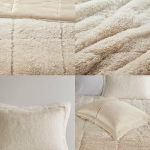 JLA Home Intelligent Design - Ombre Luxe Shaggy Faux Fur Comforter Mini Set — Plush ombre pile, faux mink reverse, hypoallergenic dustproof fill for small beds Natural ID10-2253