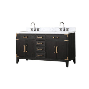 English Elm Black Oak Double Bathroom Vanity Solid Wood Frame with Genuine Carrara Marble Top B2731P260939