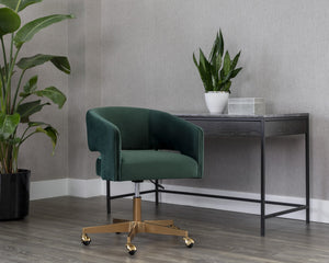 Sunpan Claren Modern Office Chair with Stylish Curvy Design and Elegant Gold Stainless Steel Base Deep Green Sky