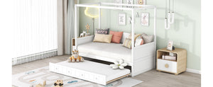 English Elm Twin Canopy Daybed with Pull Out Trundle Pinewood Frame for Kids or Guest Rooms N708P373423K