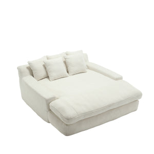 English Elm COOLMORE Chenille 2-Seater Lazy Sofa with 5 Supportive Back Pillows, Deep Seat Couch for Lounge White W395P197923