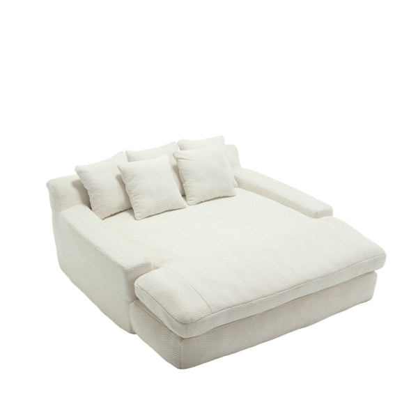 English Elm COOLMORE Chenille 2-Seater Lazy Sofa with 5 Supportive Back Pillows, Deep Seat Couch for Lounge White W395P197923