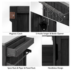 English Elm K&K 66.5" Outdoor Kitchen Island with 1.2" Stainless Steel Top, Ample Storage, Wheels & Bottle Opener Black N707P250629B