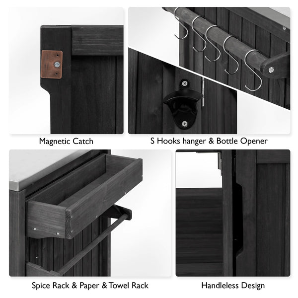 English Elm K&K 66.5" Outdoor Kitchen Island with 1.2" Stainless Steel Top, Ample Storage, Wheels & Bottle Opener Black N707P250629B