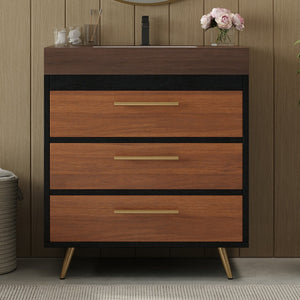 English Elm Modern Freestanding Vanity with Ceramic Vessel Sink and Gold Leg Sintered Stone Top W3136S00051