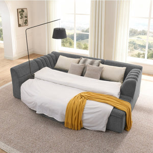English Elm 135" U-shaped Chenille Sectional with Movable Ottoman Four Piece Modular Living Room Sofa Dark Grey W1413S00125