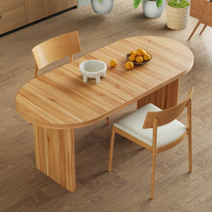 English Elm 55.11"-70.86" Extendable Dining Table with Sculpted Striped Legs Seats Six in Modern Style Natural Walnut W757P411752