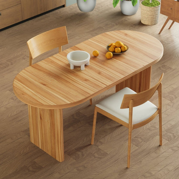 English Elm 55.11"-70.86" Extendable Dining Table with Sculpted Striped Legs Seats Six in Modern Style Natural Walnut W757P411752