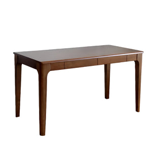 English Elm Solid Wood Desk with Drawers - Mid Century Walnut Standing Desk, Smooth Edges, Double Drawer Storage for Small Spaces and Home Office W3204P383053