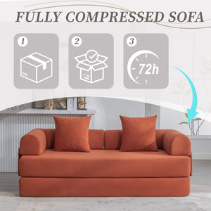 English Elm UNITED modular foldable sofa with metal frame, corduroy upholstery, side pocket & quick assembly convenience Orange W1568P374079