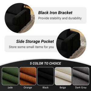 English Elm Convertible Sleeper Sofa Bed Corduroy Folding Mattress Couch with Cylindrical Pillow, Space-Saving Comfort for Living Room and Studio Black W3366P364243