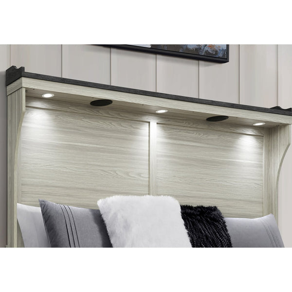 English Elm Augusta Solid Wood Full Bed with Lit Panel Headboard, Low Profile Sturdy Construction, Stylish Beige+Brown 60.83 L x 10.24 W x 49.41 H B201S00392