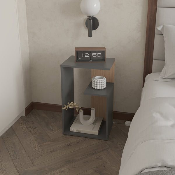 English Elm Fm Furniture Vega Melamine Side Table With Open Storage – Modern Matt Grey & Light Oak Design B128P293875