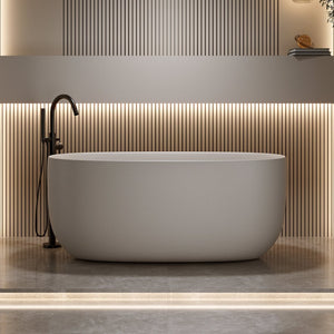 English Elm 51'' Freestanding Solid Resin Stone Soaking Tub Spa Ergonomic Matte White Bath Beige W2753P340379