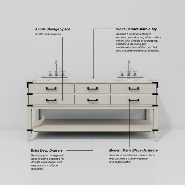English Elm White Oak Double Bath Vanity – Elegant 72” W X 22” D Design With Ample Storage & Easy Installation B2731P260315-GIGA