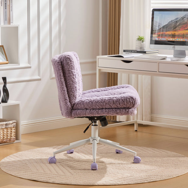 English Elm W26.4 Plush faux alpaca wide seat office chair with double cushion, 360° swivel, ergonomic chic design Violet W1143P369103