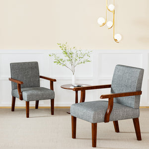 English Elm Fabric Accent Arm Chair Set with Round Wood Side Table — Durable Hardwood Frame, Cozy Seating for Small Spaces Grey W1420P188103