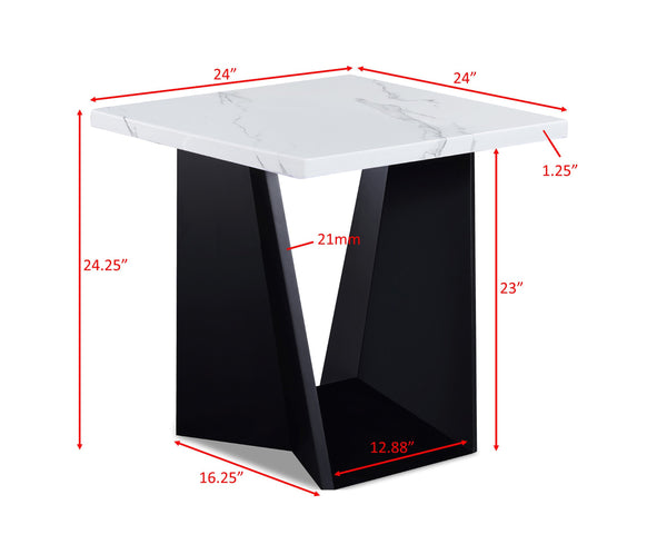 English Elm 3pc Modern Cocktail Table Set with Marble-Inspired Tops and Reeded Bases, Luxe Metallic Accents Black,White 29.75 L x 20.25 W x 23.5 H B011S01892