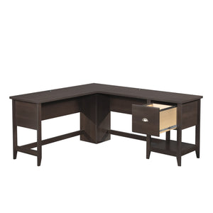 English Elm L-Shaped Desk In Elegant Brown Finish - Spacious Work Surface With Storage & Cable Management Solutions B356P367840