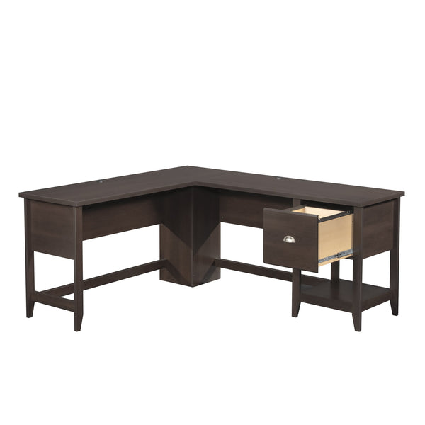 English Elm L-Shaped Desk In Elegant Brown Finish - Spacious Work Surface With Storage & Cable Management Solutions B356P367840