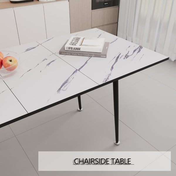 English Elm 47"-63" Extendable Marble Print Dining Set Four Suede Chairs Modern White Mdf Table W2189S00929