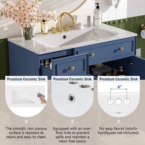 English Elm 36" Modern Bathroom Vanity with Ceramic Sink, Soft-Close Doors, Double-Layer Drawer & Storage Elegance Blue N729P289163C