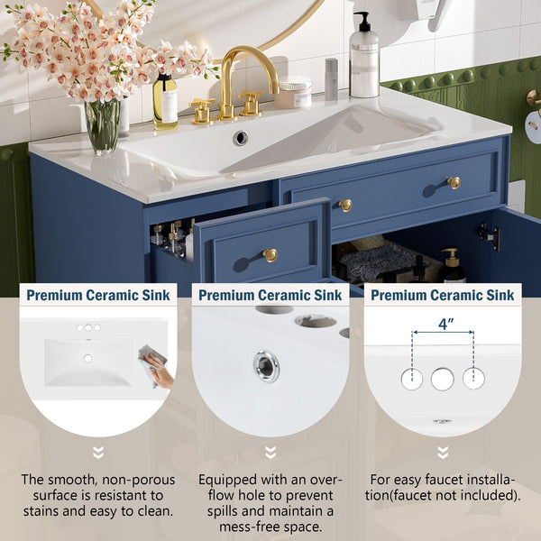 English Elm 36" Modern Bathroom Vanity with Ceramic Sink, Soft-Close Doors, Double-Layer Drawer & Storage Elegance Blue N729P289163C