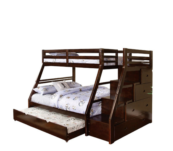 English Elm Transitional Twin Over Full Bunk Bed With Espresso Finish, Built-In Drawers & Safe Access Steps B2741S00492-GIGA