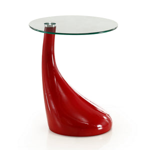 English Elm Lava Glass Top End Table with Curved Colorful ABS Base, Tempered Glass Accent for Living Room Red B365S00141