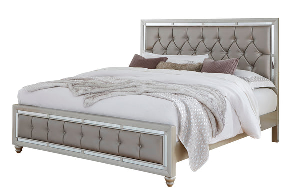 English Elm CHLOE Gemstone Silver Full Bed Frame with Mirror Trim, Detailed Stitching, Solid Wood Support Silver+Grey 82.5 L x 36.75 W x 5.5 H B201S00055