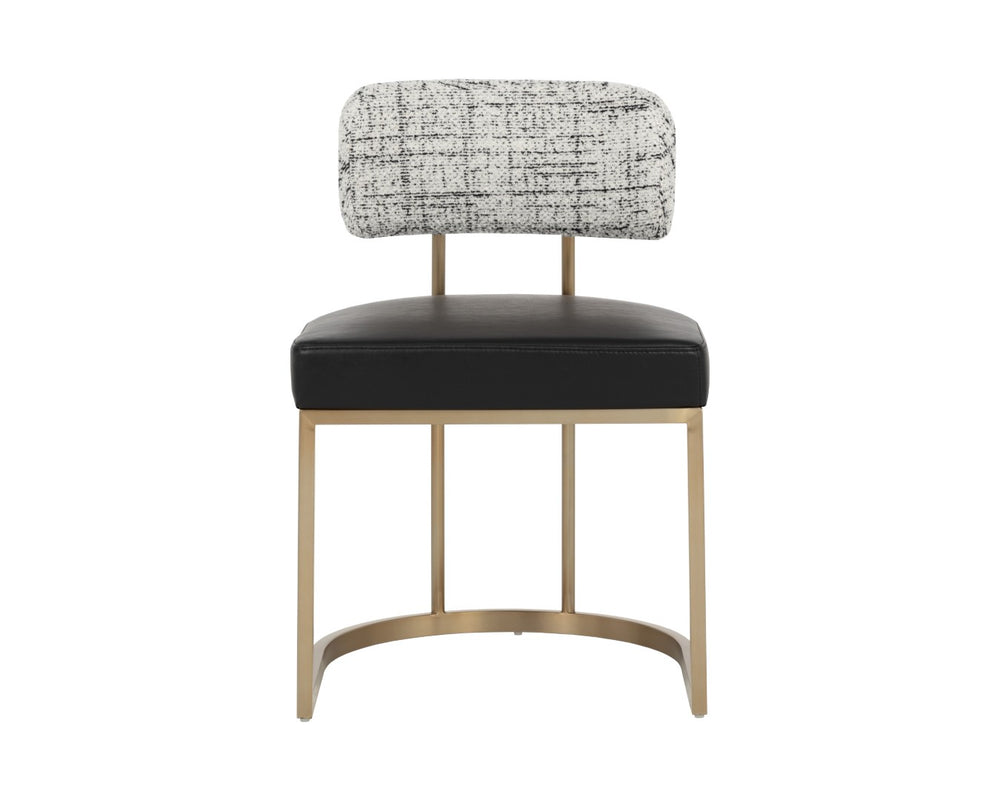 Sunpan LARISSA Dining Chair - Bravo Black Faux Leather with Halton Birch, Antique Brass Frame Elegance 112427
