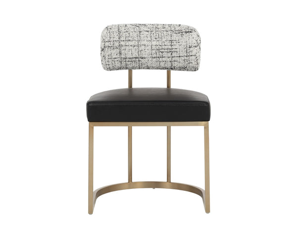 Sunpan LARISSA Dining Chair - Bravo Black Faux Leather with Halton Birch, Antique Brass Frame Elegance 112427