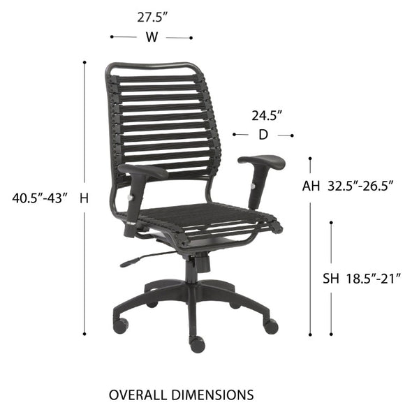 EuroStyle Baba Bungee High Back Office Chair Graphite Steel Frame Ergonomic Swivel Seat 02971BLK