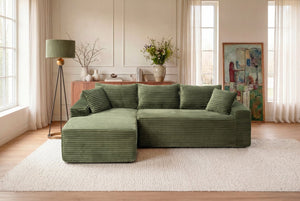 English Elm 94.5" Corduroy Cloud Sectional Deep Seat L-shape Sofa for Modern Living Rooms W5515P479910